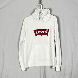 Levis Hoodie Medium Batwing Logo White Pullover Sweatshirt cozy Strretwear 90s